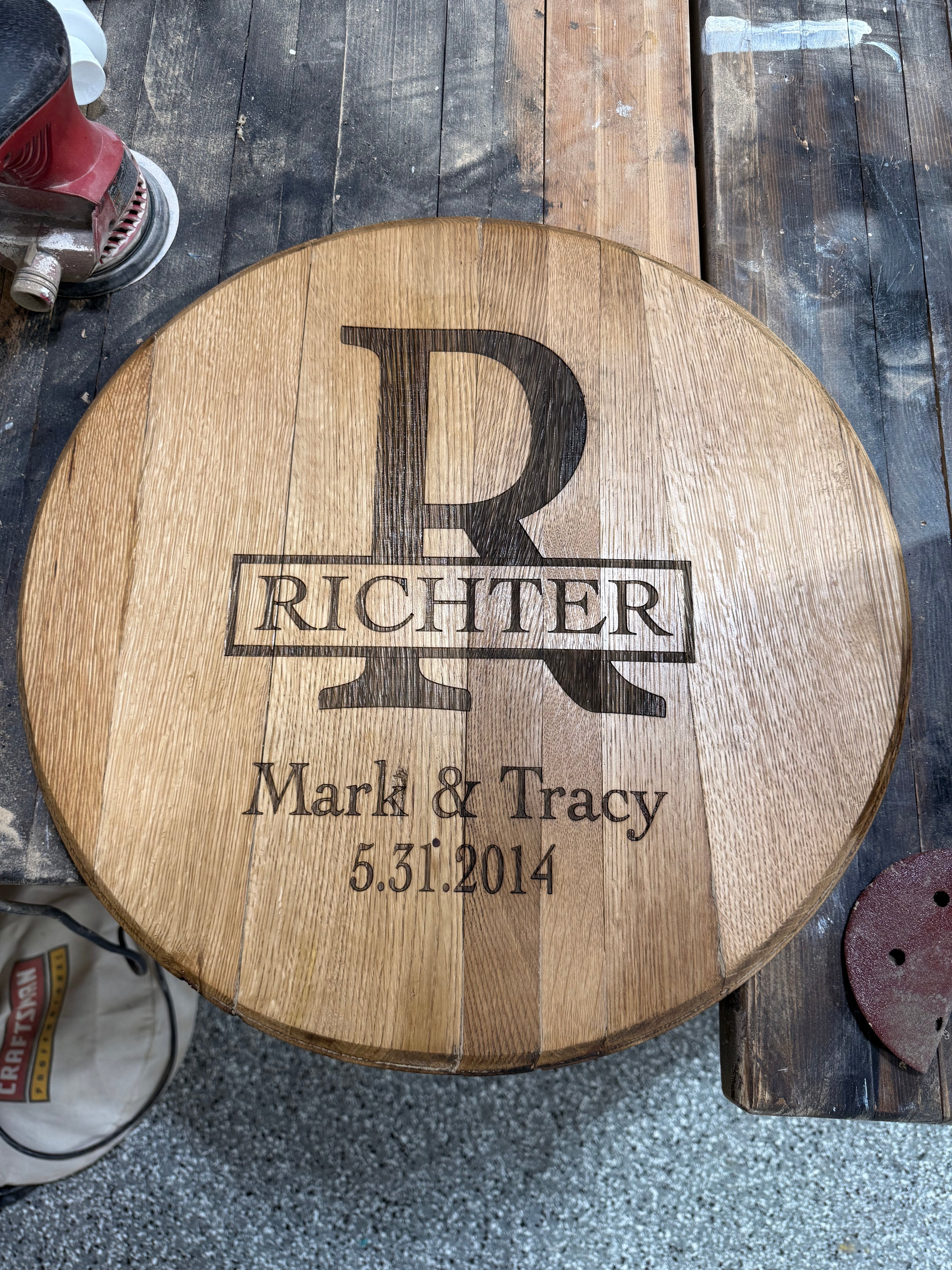 Bourbon Barrel Top Engraved Monogram